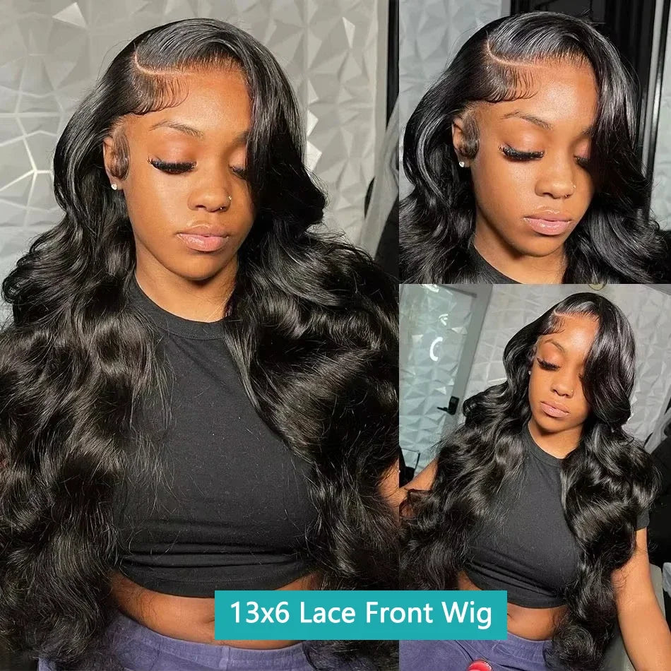 13x6 Lace Front Wigs Human Hair 180 Density Hd Body Wave Lace Frontat Human Hair Wigs For Women Glueless Pre Plucked Black Wig