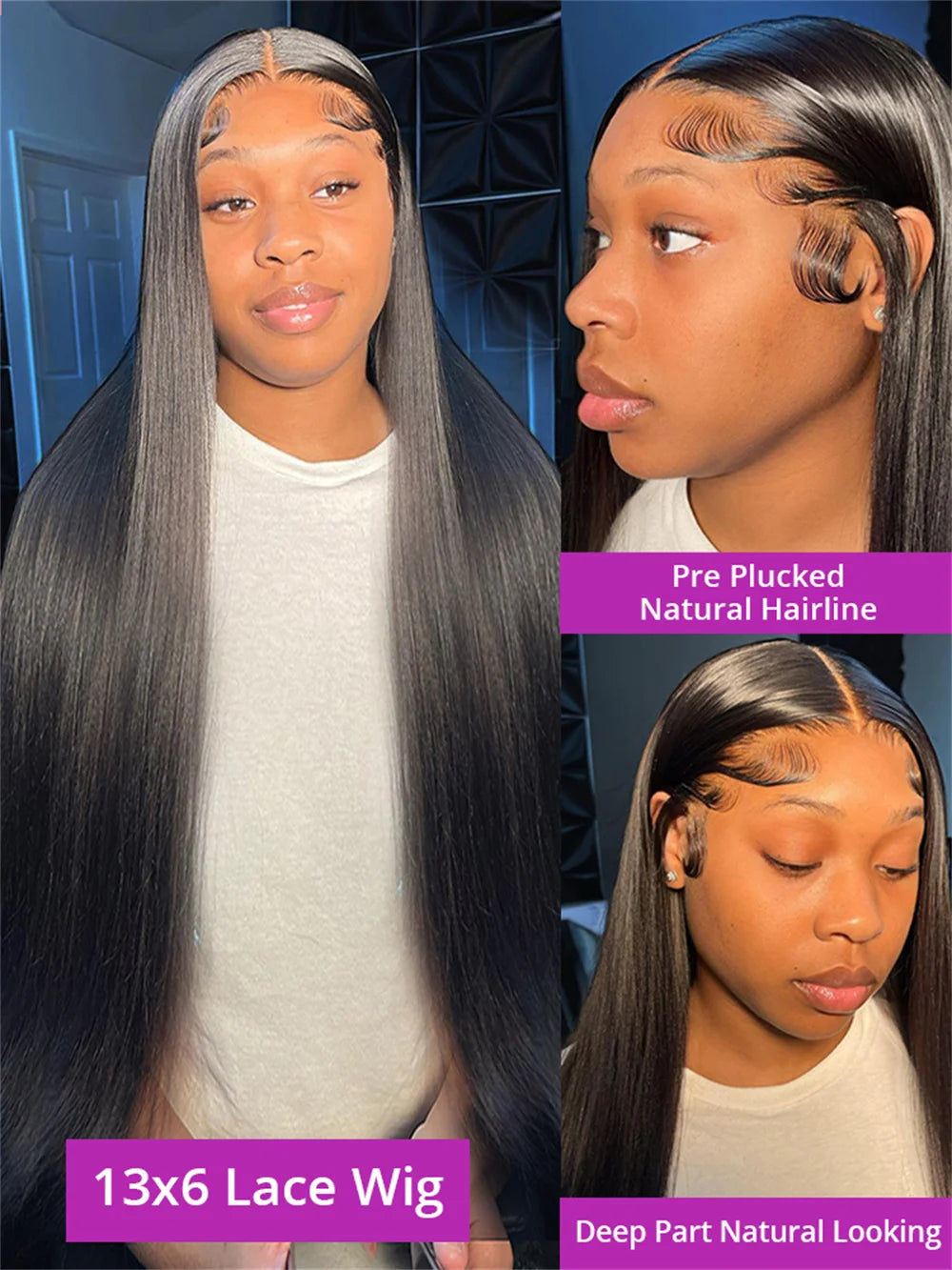 250 High Desity 50 Inch Bone Straight Human Hair Lace Frontal Wigs 13x6 13x4 HD Lace Front Human Hair Wigs PrePlucked For Women